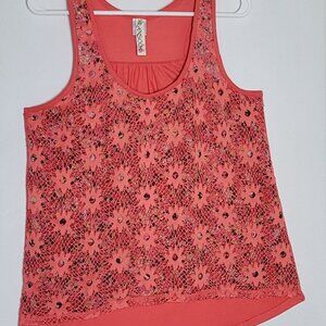 Ransom Coral Lace Overlay Tank Top, Size L